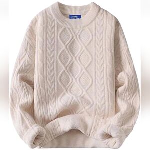 Aelfric Eden Oversized Sweater 90s Vintage Cable Knit Pullover Heavy Cream XL